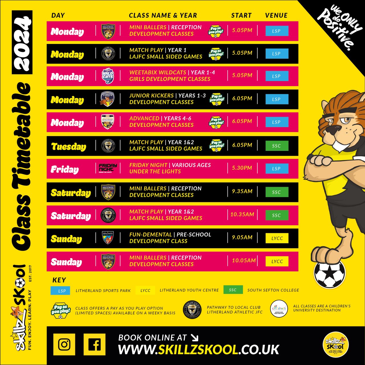 Skillz Skool timetable